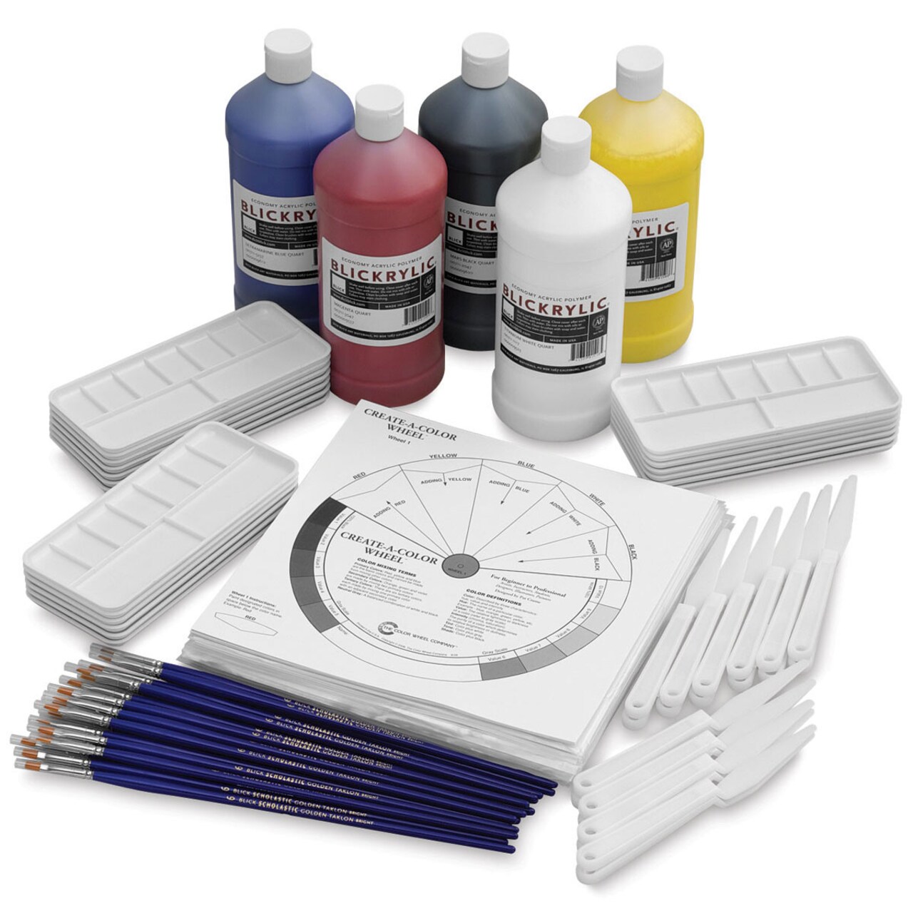 Blickrylic Student Acrylics - Set of 5, Color Mixing, 32 oz Bottles